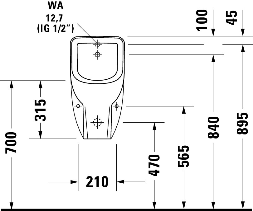 Urinal D-Code, Zulauf von hinten rimless, ohne Fliege, weiß Urinal D-Code, Zulauf von hinten rimless, ohne Fliege, weiß