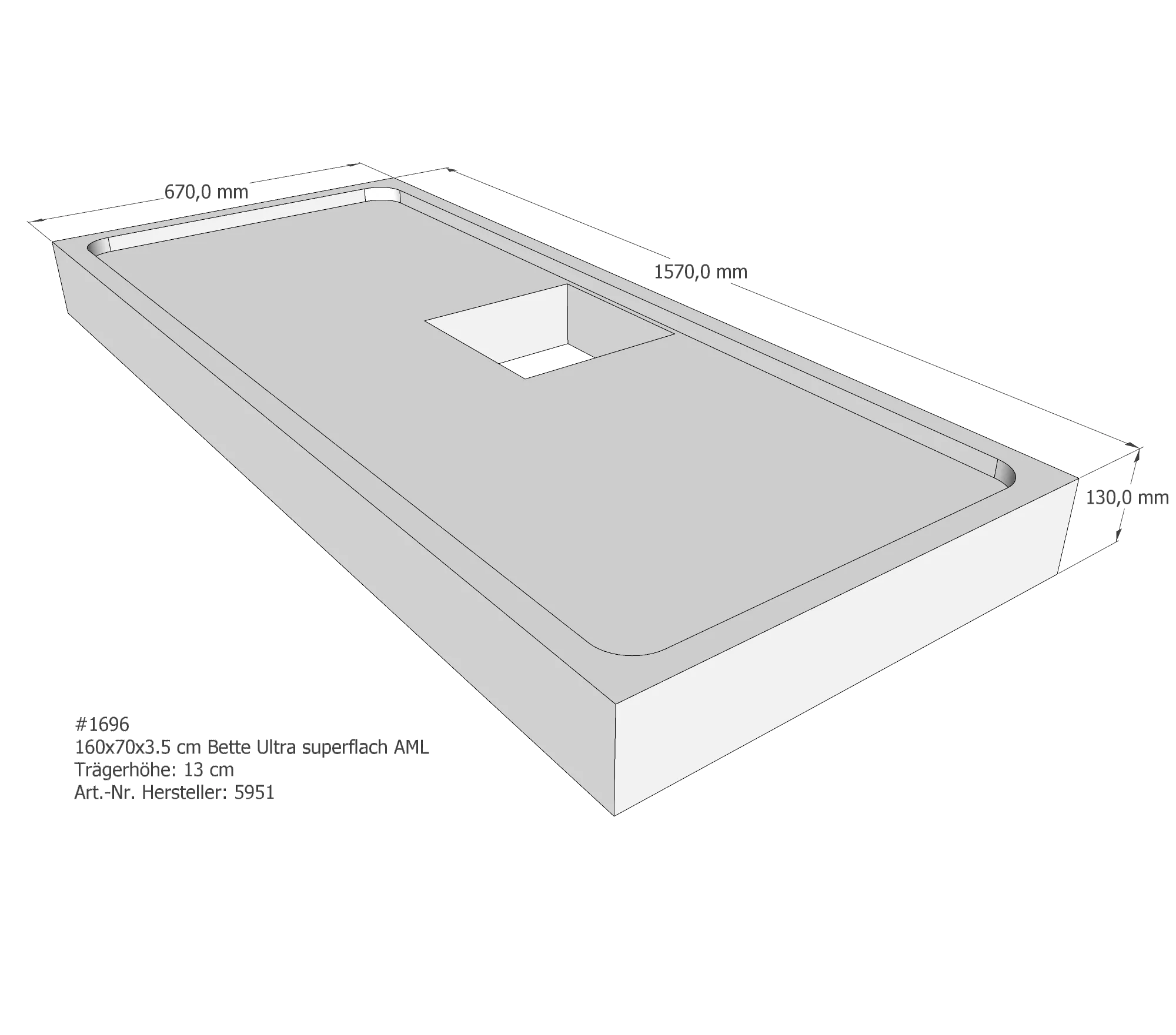 Duschwannenträger für Bette Ultra (superflach) 160 × 70 × 3,5 cm Breite: 70 cm / Länge: 160 cm