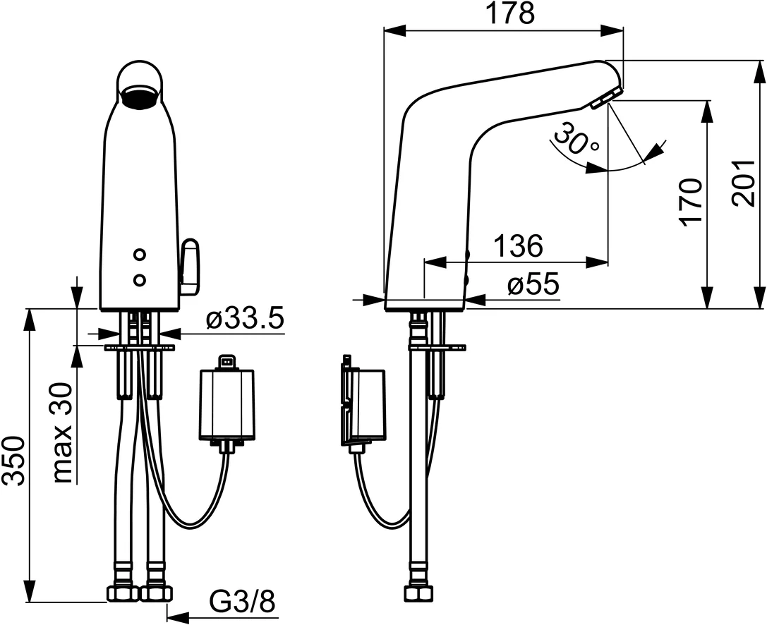 Hansa Waschtischarmatur, elektronisch „Medipro XL“ Ausladung 136 mm in Chrom Hansa Waschtischarmatur, elektronisch „Medipro XL“ Ausladung 136 mm in Chrom
