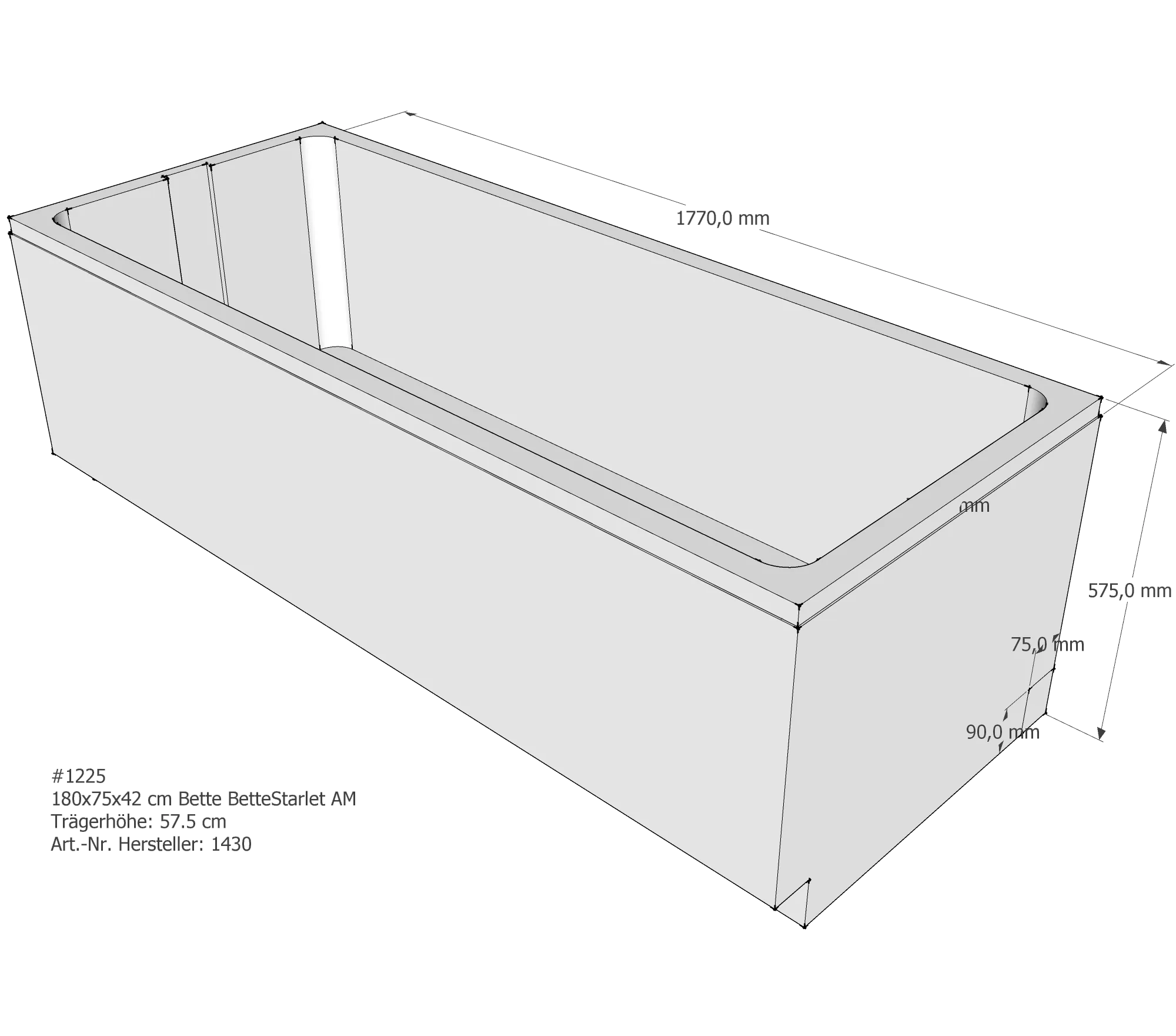 Badewannenträger für Bette Starlet 180 × 75 × 42 cm