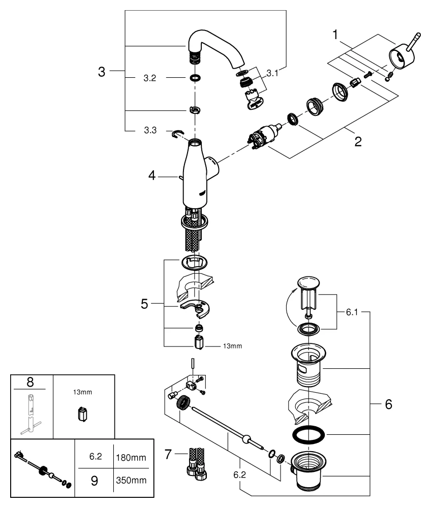 Einhand-Waschtischbatterie Essence 24173_1, M-Size, Einlochmontage, Zugstangen-Ablaufgarnitur, Professional Edition, chrom Einhand-Waschtischbatterie Essence 24173_1, M-Size, Einlochmontage, Zugstangen-Ablaufgarnitur, Professional Edition, chrom