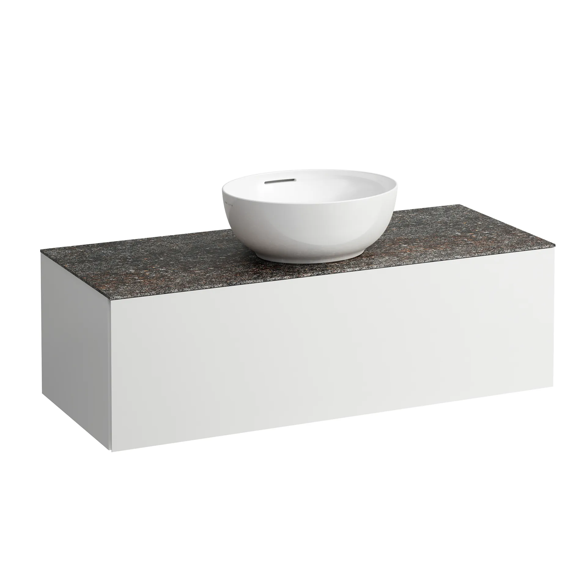 Schubladenelement (Waschtischunterbau+Waschtischplatte) ILBAGNOALESSI 500x1200x370 1 Schublade integrierte versteckte Griffe seitlich Vollauszug Soft-Close Ausschnitt mitte Marrone Naturale Top passend zu Waschtisch H818975/6 H818977/8 Weiß matt