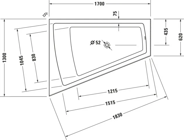 Duravit Whirlwanne „Paiova“ sonderform 1700 × 1300 mm, links mit Air-System, in Weiß Duravit Whirlwanne „Paiova“ sonderform 1700 × 1300 mm, links mit Air-System, in Weiß