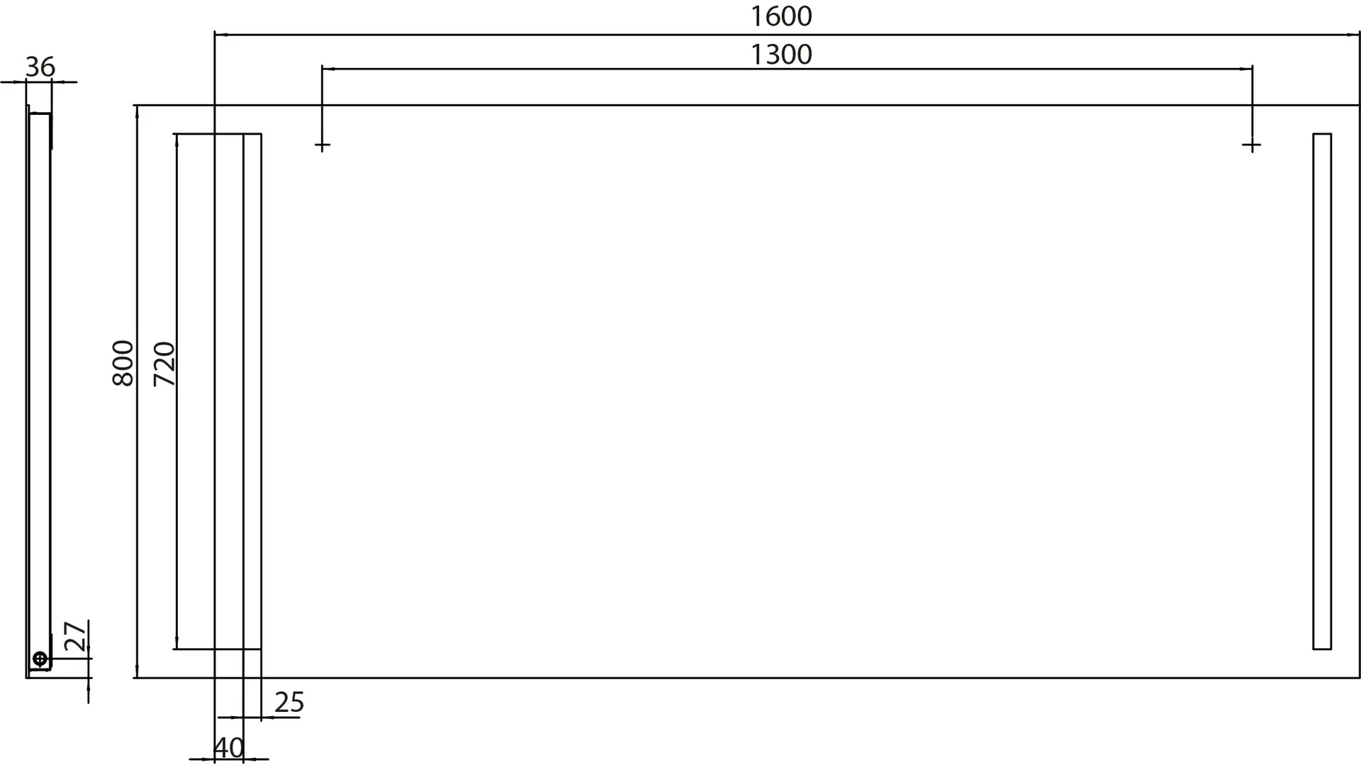 Lichtspiegel MI 270, 1600 x 800 mm2700K/6500K, Sensor, m. Heizung, IP 20