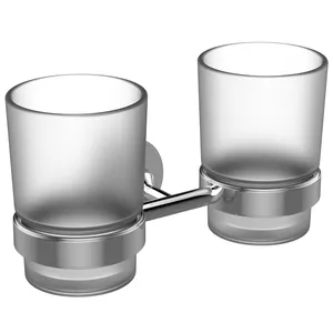 doppelter Zahnputzbecher IOM, satiniertes Glas Chrom doppelter Zahnputzbecher IOM, satiniertes Glas Chrom