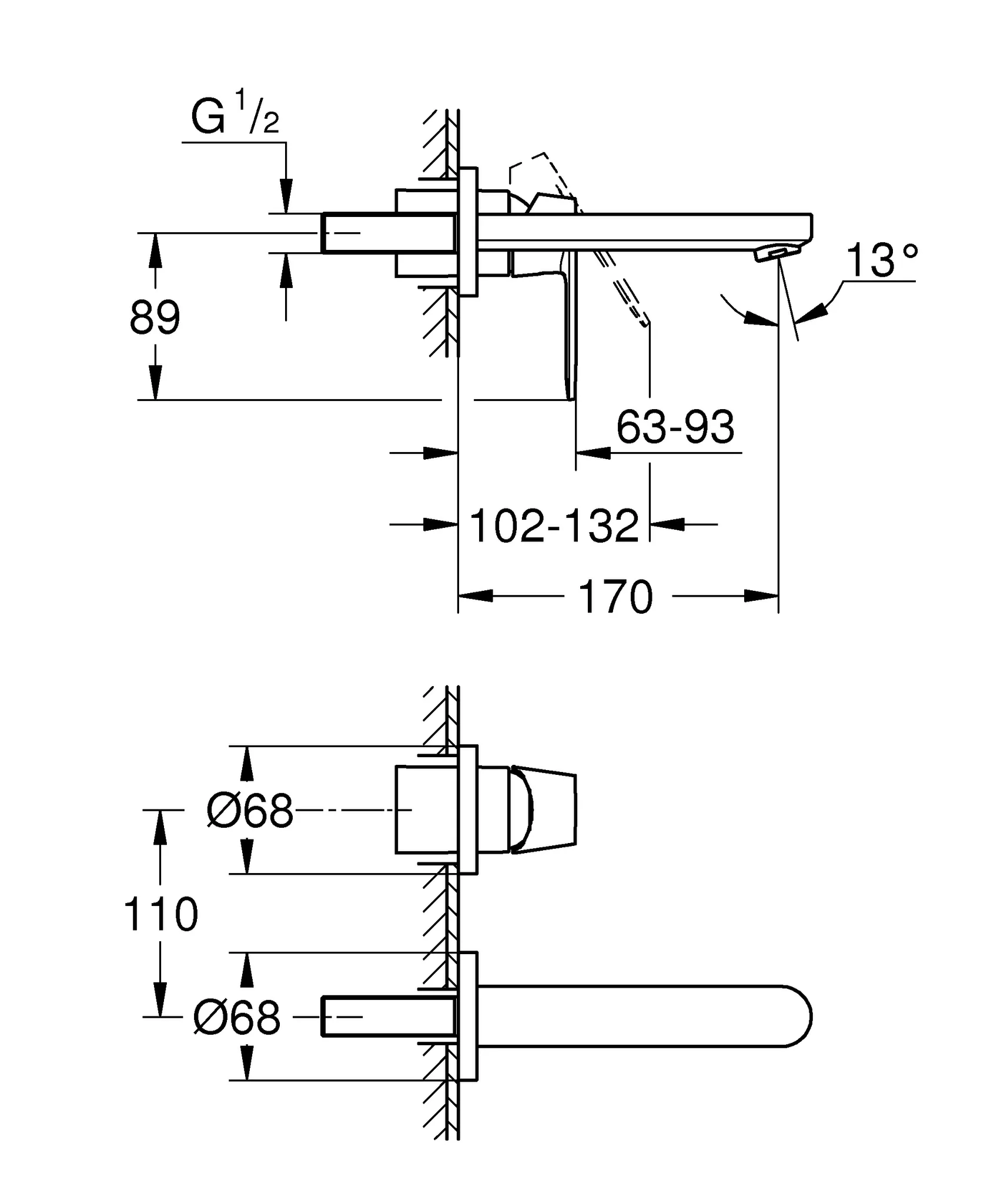 Grohe Eurosmart Cosmopolitan 2-Loch-Waschtischbatterie Wandmontage chrom Grohe Eurosmart Cosmopolitan 2-Loch-Waschtischbatterie Wandmontage chrom