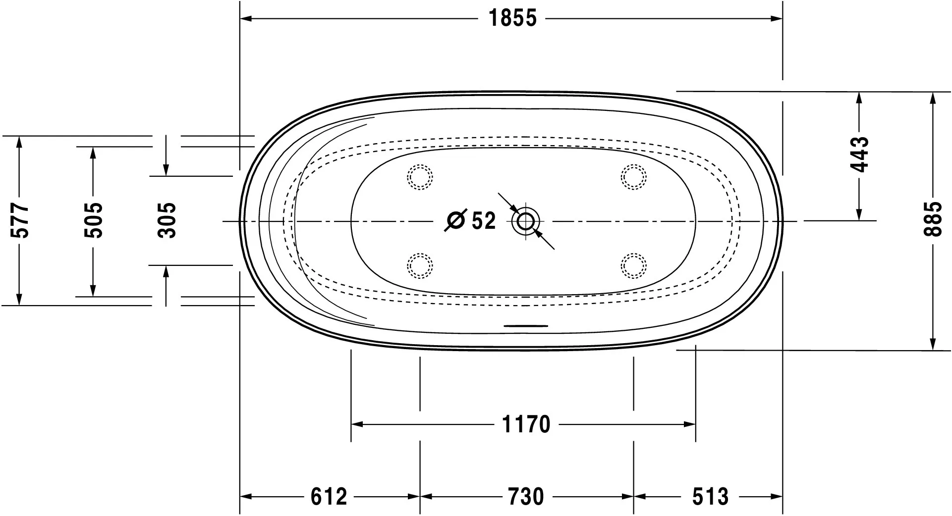 Duravit Whirlwanne „Cape Cod“ freistehend oval 185,5 × 88,5 cm