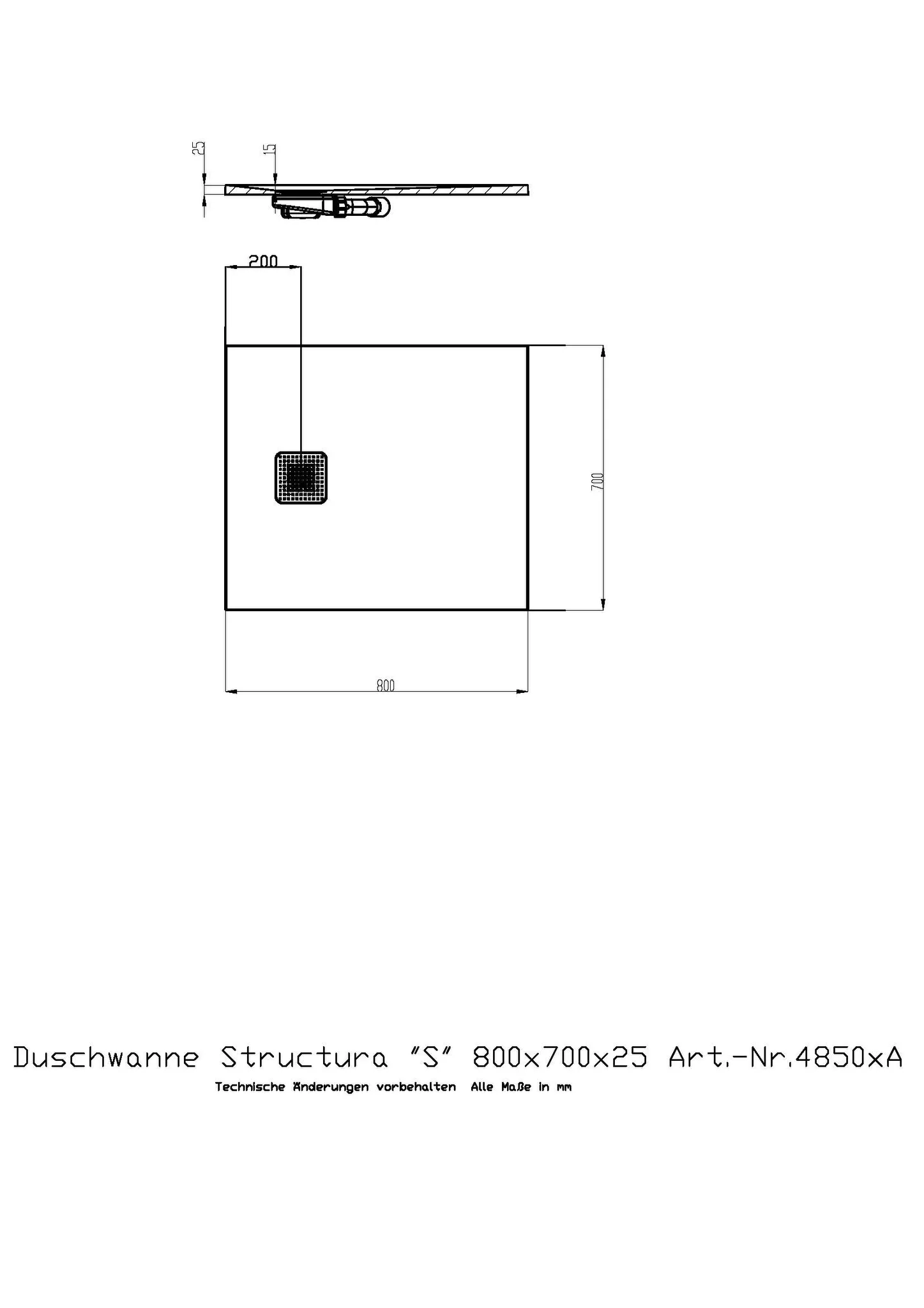 Duschwanne Structura S von Hoesch, 800x700x25 mm, Schiefergrau, Antirutsch, Solique Mineralguss