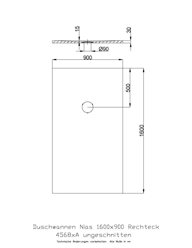 Hoesch rechteck Duschwanne „Nias“ mit strukturierter Oberfläche 160 × 90 cm in Weiß