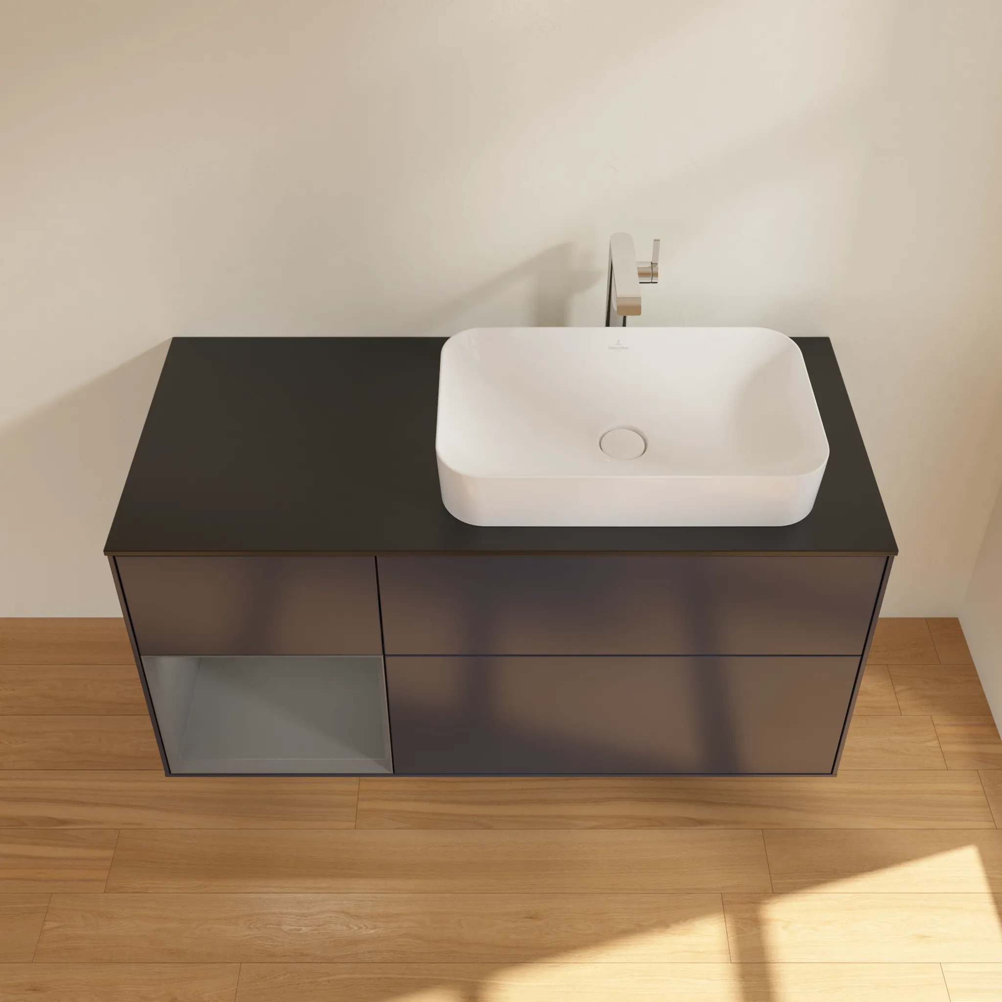 Villeroy & Boch Waschtischunterschrank „Finion“ für Schrankwaschtisch 1200 × 603 × 501 mm Midnight Blue Matt Lacquer, mit Hahnlochbohrung, für Becken rechts Villeroy & Boch Waschtischunterschrank „Finion“ für Schrankwaschtisch 1200 × 603 × 501 mm Midnight Blue Matt Lacquer, mit Hahnlochbohrung, für Becken rechts