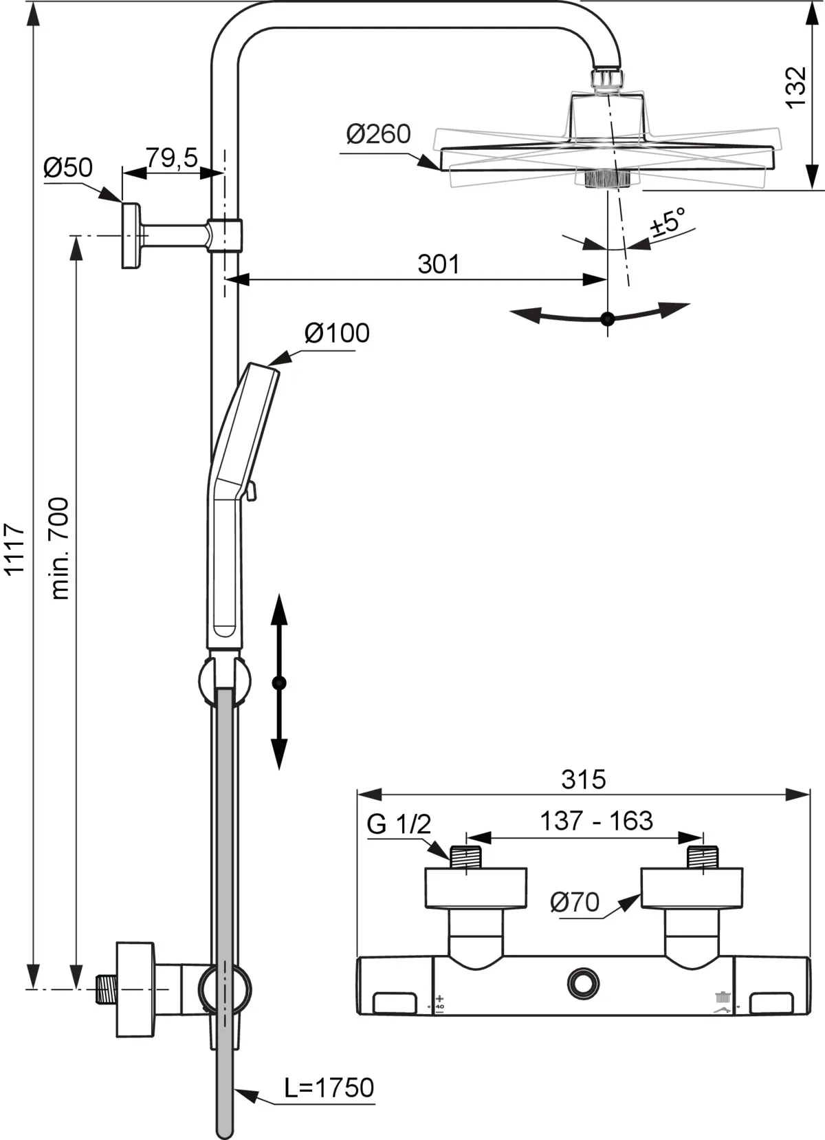 Ideal Standard Ceratherm T25+ Eco Duschsystem mit Brausethermostat Silk Black Ideal Standard Ceratherm T25+ Eco Duschsystem mit Brausethermostat Silk Black