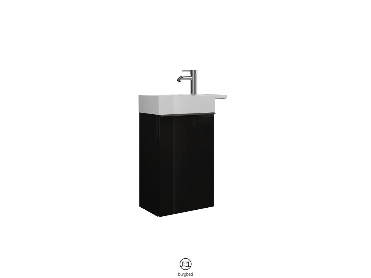 Burgbad Yumo Mineralguss-Waschtisch inkl. WTU, weiß/rauchglas, 285x260 mm Becken, 711 mm hoch, 505 mm breit, 265 mm tief