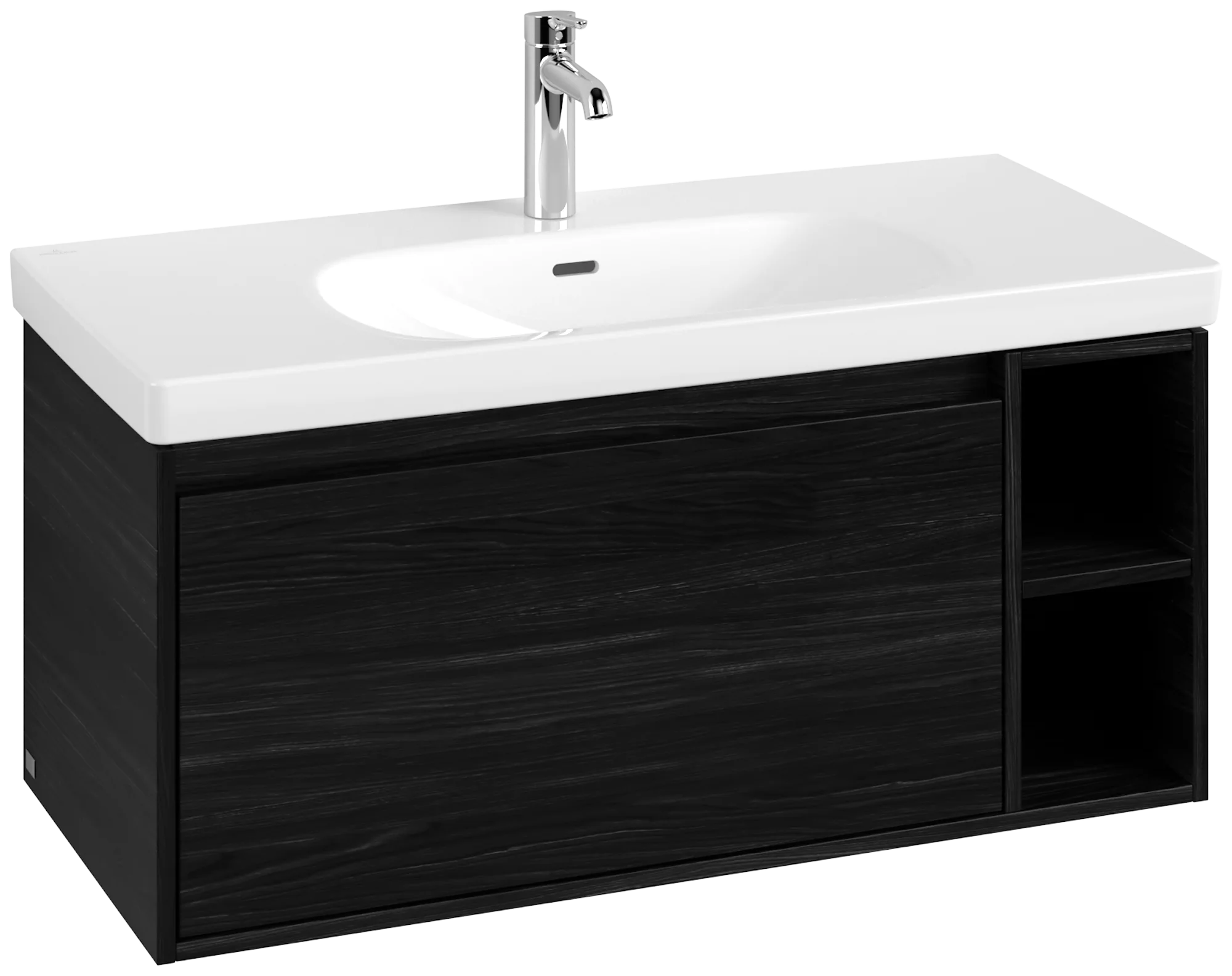 Villeroy & Boch Waschbeckenunterschrank Skyla, eckig, Black Oak, 972x436x439mm, 1 Auszug mit Antirutsch-Boden, mittige Wanneneinbauposition,