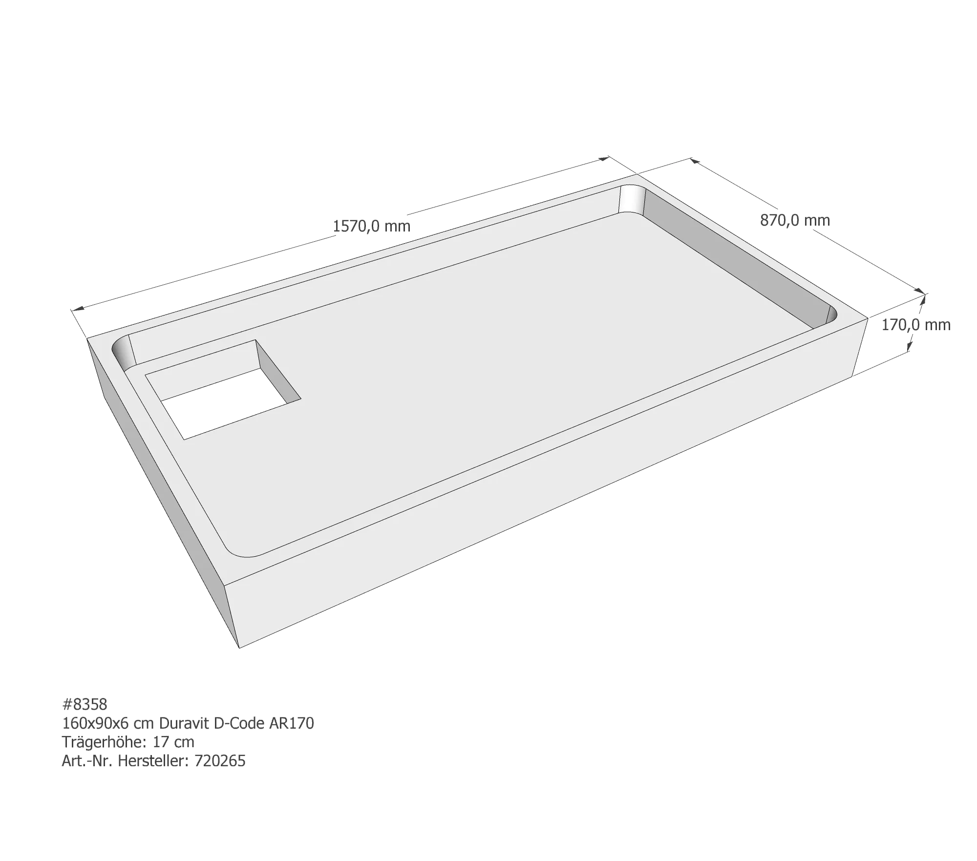 Duschwannenträger für Duravit D-Code 160 × 90 × 6 cm Breite: 90 cm / Länge: 160 cm Duschwannenträger für Duravit D-Code 160 × 90 × 6 cm Breite: 90 cm / Länge: 160 cm