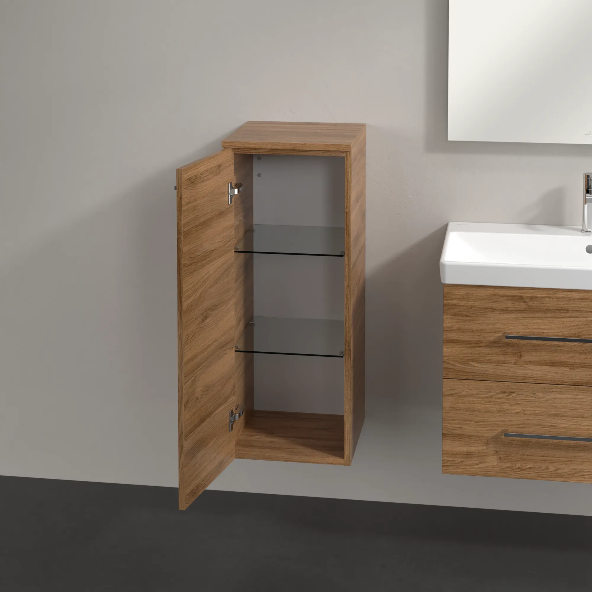 Villeroy & Boch Seitenschrank „Avento“ 35 × 89 × 37,3 × 37,3 cm Kansas Oak, Anschlag links, Soft Closing, 1 Tür Villeroy & Boch Seitenschrank „Avento“ 35 × 89 × 37,3 × 37,3 cm Kansas Oak, Anschlag links, Soft Closing, 1 Tür