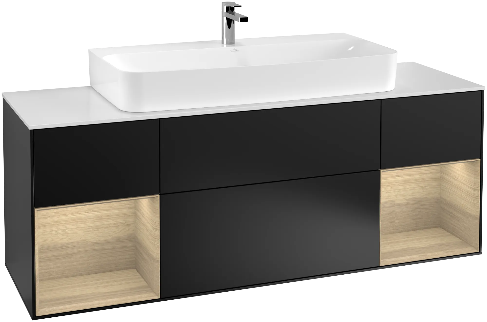 Villeroy & Boch Finion Waschbeckenunterschrank G21 1600x603x501mm Black Matt Lacquer / Oak Veneer / Glass White Matt