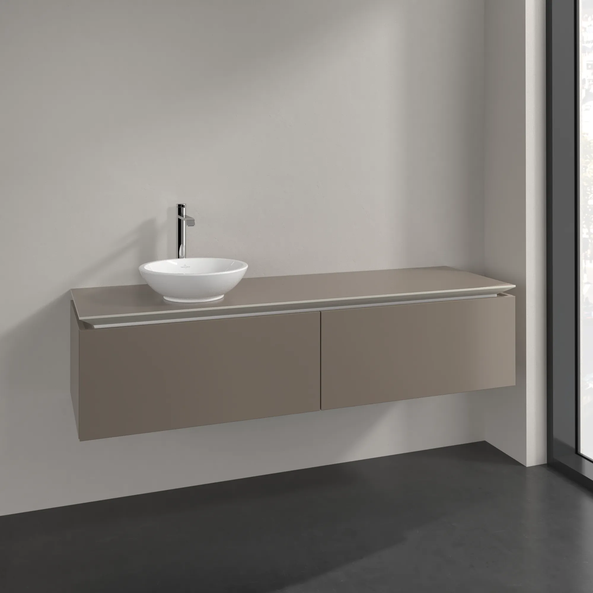 Villeroy & Boch Waschtischunterschrank „Legato“ für Schrankwaschtisch 1600 × 380 × 500 mm Truffle Grey, für Becken links