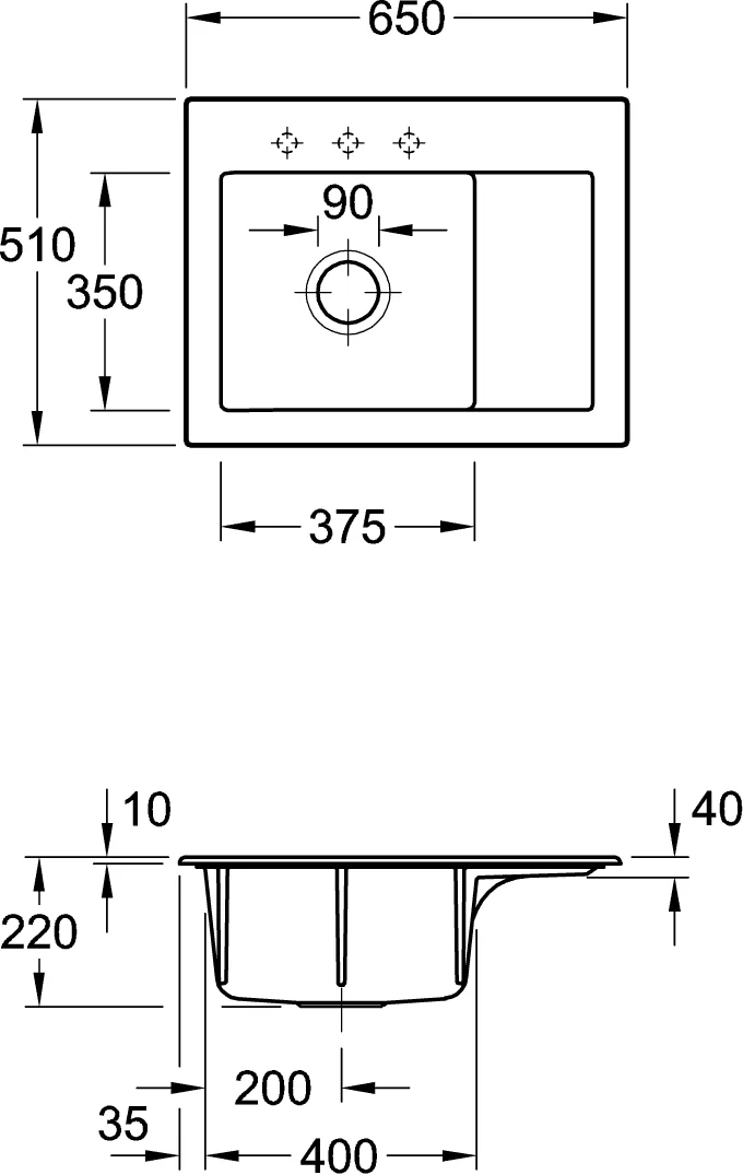 Villeroy & Boch Subway 45 Compact Einbauspüle, 650 x 510 mm, links