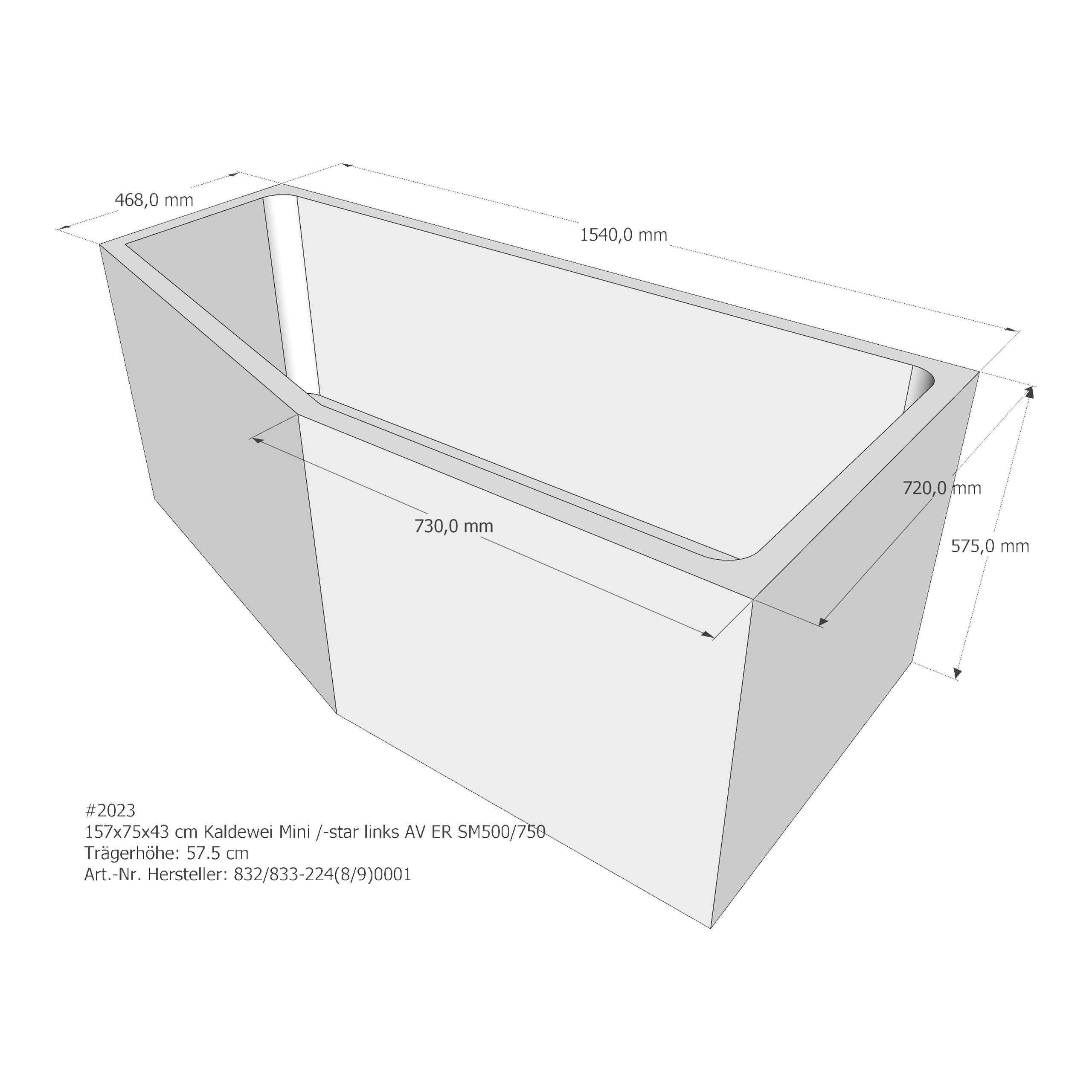 Badewannenträger für Kaldewei Mini /-Star links 157 × 75 × 43 cm