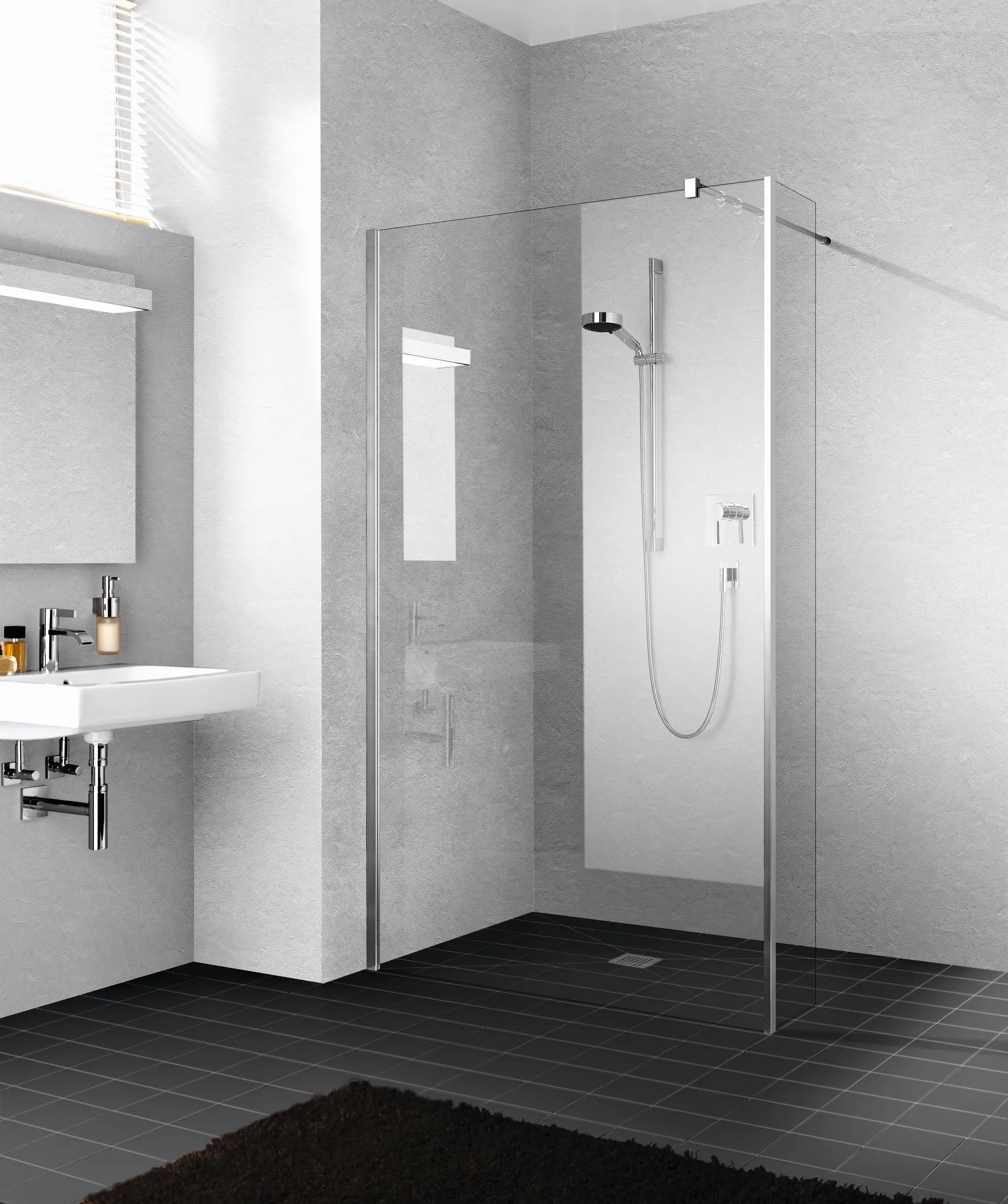 Kermi Duschdesign Walk-In-Duschkabine Festfeld im Winkel „WALK-IN XB“ Glas Klar, Profile Silber Hochglanz, BV: 317 - 317 mm H: 2000 mm