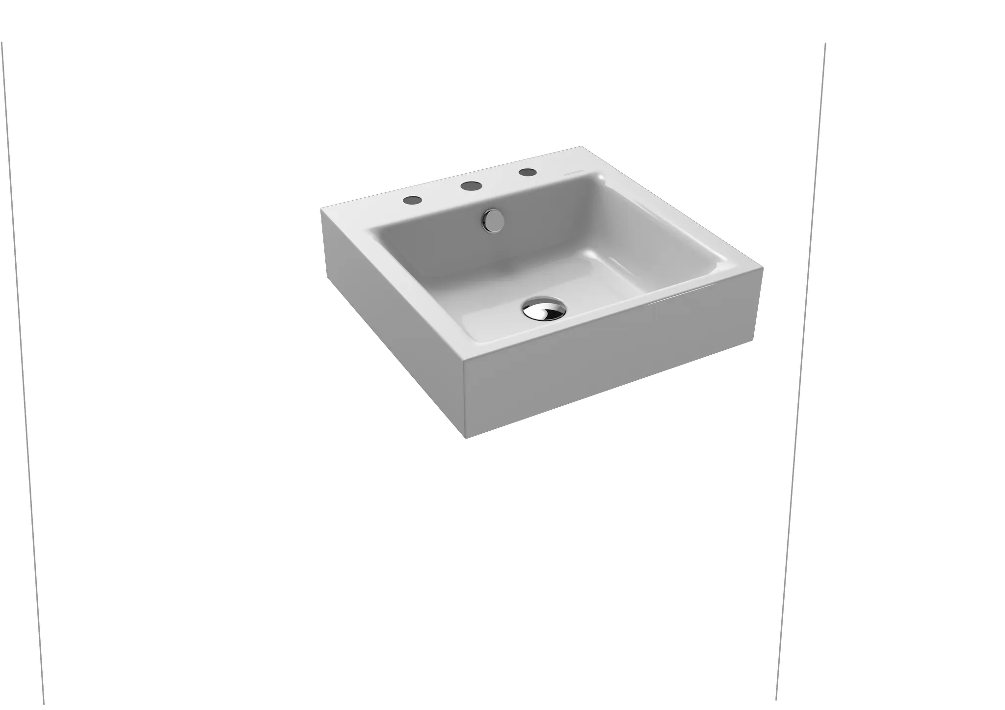 Wandwaschtisch „Puro“ 46 × 46 cm, mit Überlauf, mit Hahnlochbohrung in manhattan mit Perl-Effekt