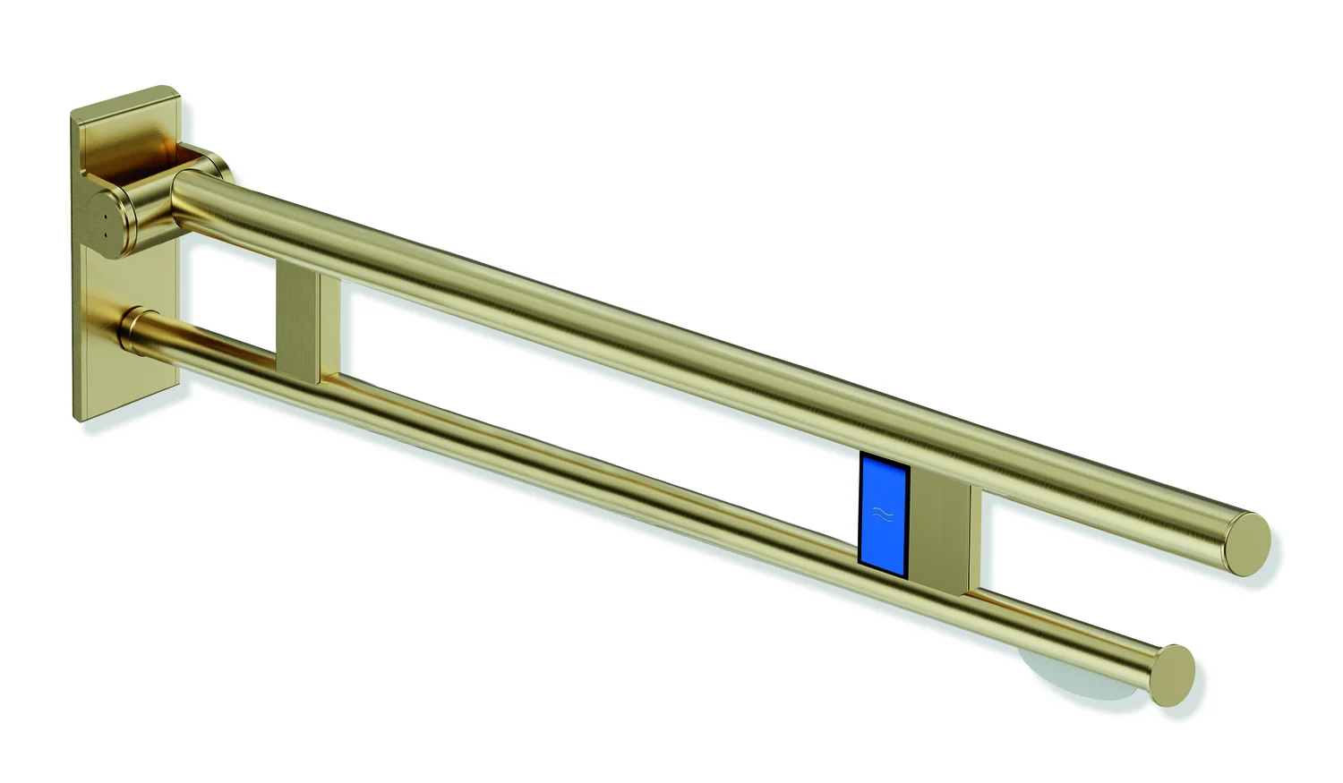 HEWI Stützklappgriff Duo, Design A, Edelstahl PVD, 700 mm Ausladung, links