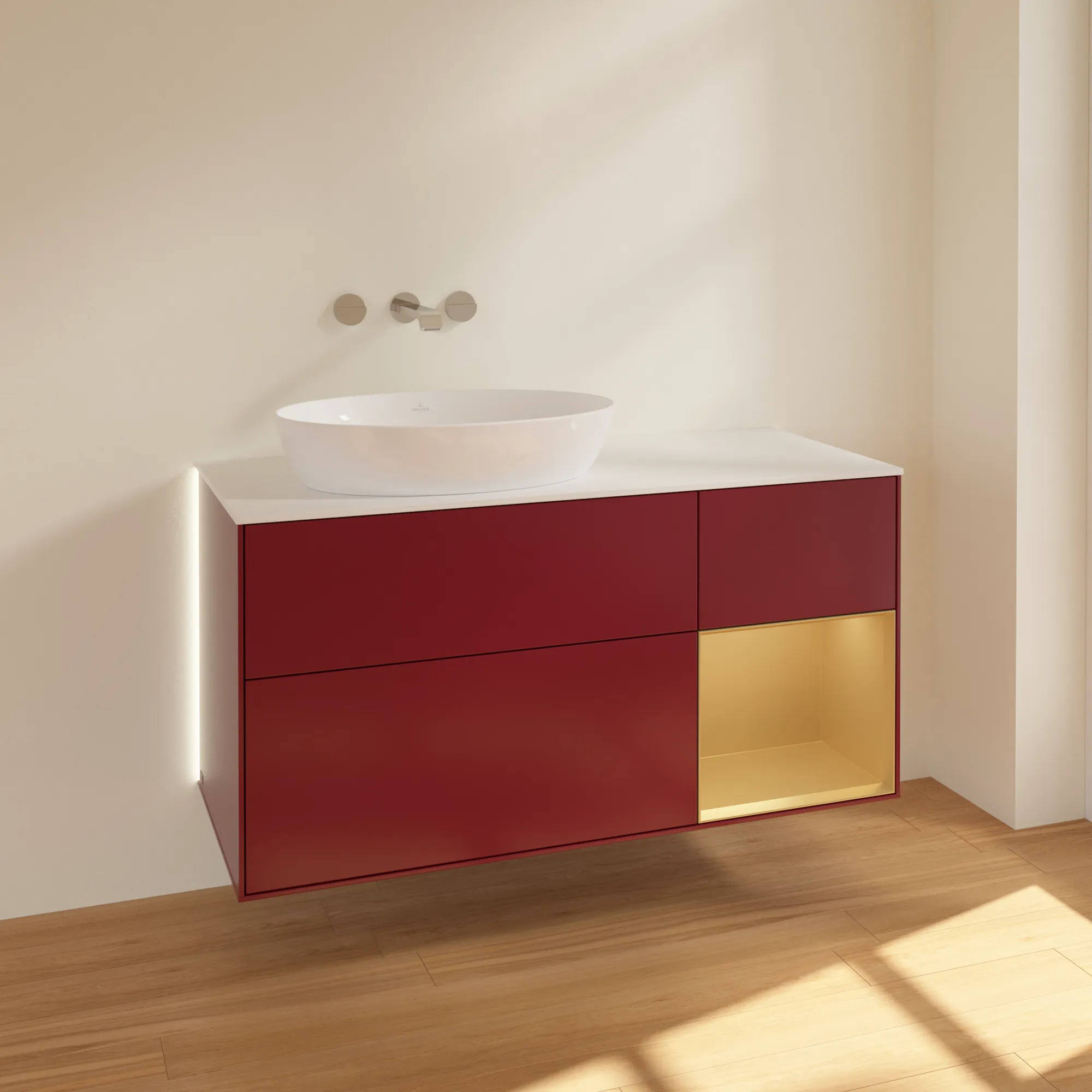 Villeroy & Boch Waschtischunterschrank „Finion“ für Schrankwaschtisch 1200 × 603 × 501 mm Peony Matt Lacquer, für Becken links, ohne Hahnlochbohrung Villeroy & Boch Waschtischunterschrank „Finion“ für Schrankwaschtisch 1200 × 603 × 501 mm Peony Matt Lacquer, für Becken links, ohne Hahnlochbohrung