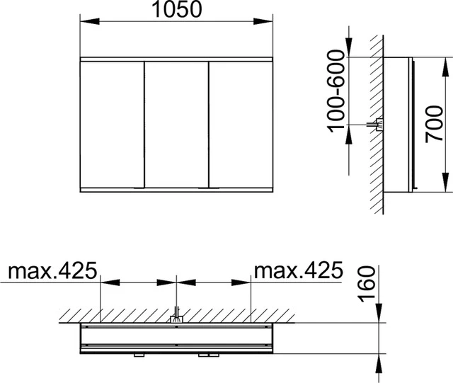KEUCO Wandvorbau Spiegelschrank 3-türig „Royal Modular 2.0“ in Silber (eloxiert), Aufputz, ohne Beleuchtung, mit Steckdosen 1050 × 700 × 160 mm KEUCO Wandvorbau Spiegelschrank 3-türig „Royal Modular 2.0“ in Silber (eloxiert), Aufputz, ohne Beleuchtung, mit Steckdosen 1050 × 700 × 160 mm