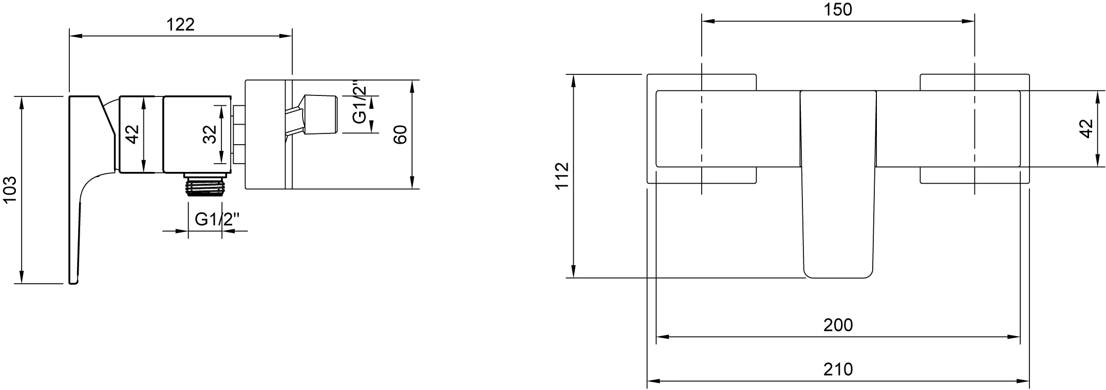 Villeroy & Boch Architectura Square Einhebel-Dusch Armatur TVS125001000, 210x112x122mm Chrom Villeroy & Boch Architectura Square Einhebel-Dusch Armatur TVS125001000, 210x112x122mm Chrom