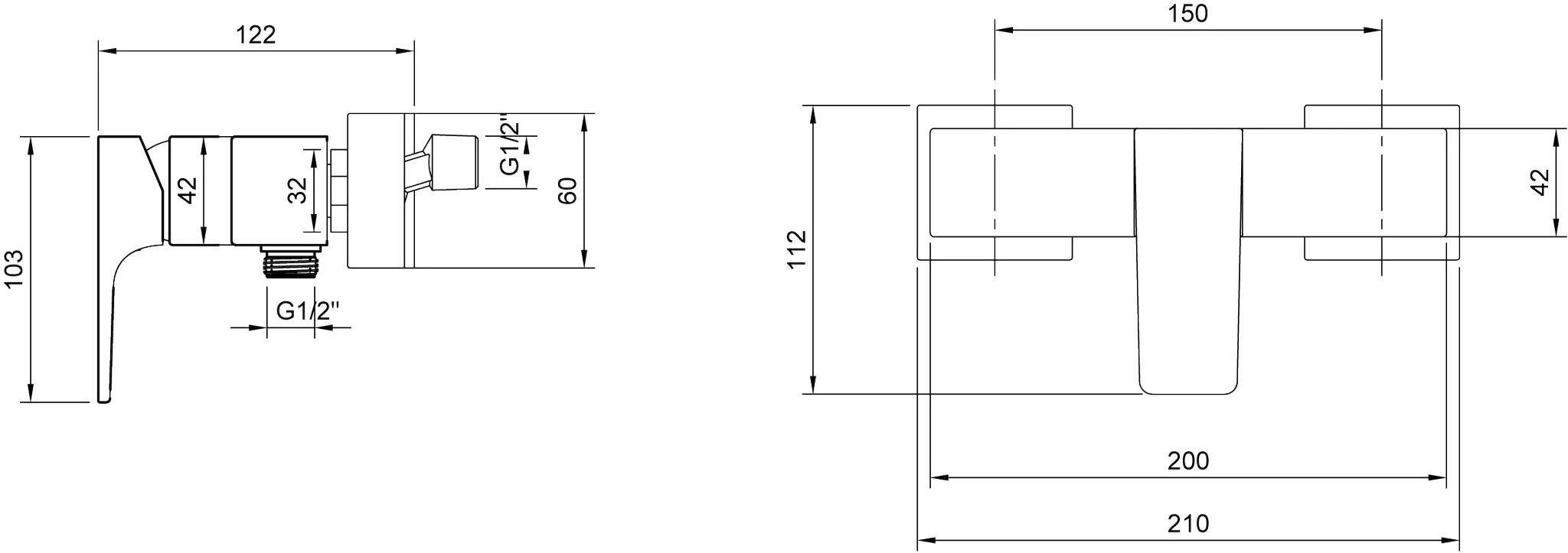 Villeroy & Boch Architectura Square Einhebel-Dusch Armatur TVS125001000, 210x112x122mm Chrom