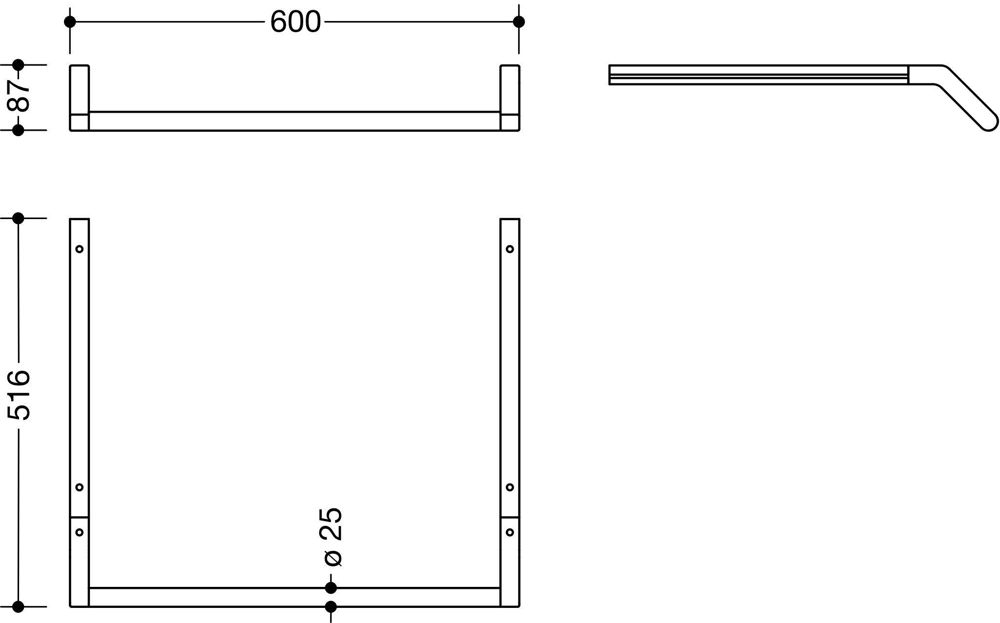 WT-Profile mit Haltegriff 597 mm f. WT 950.11.120/121 weiß tiefmatt