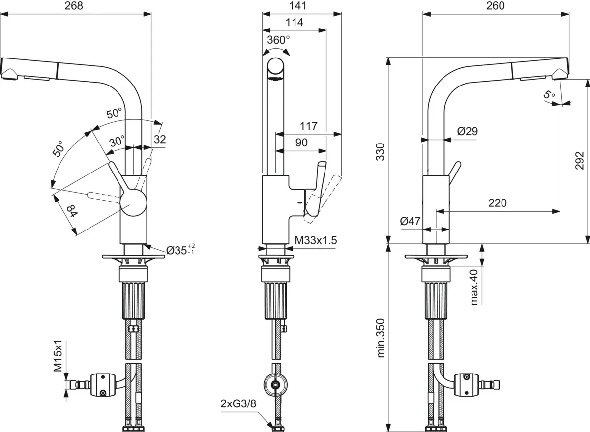 Ideal Standard Küchenarmatur Ceralife Ausladung 220mm mit herausziehbarer 2-Funktions-Handbrause, L-Auslauf Chrom Ideal Standard Küchenarmatur Ceralife Ausladung 220mm mit herausziehbarer 2-Funktions-Handbrause, L-Auslauf Chrom