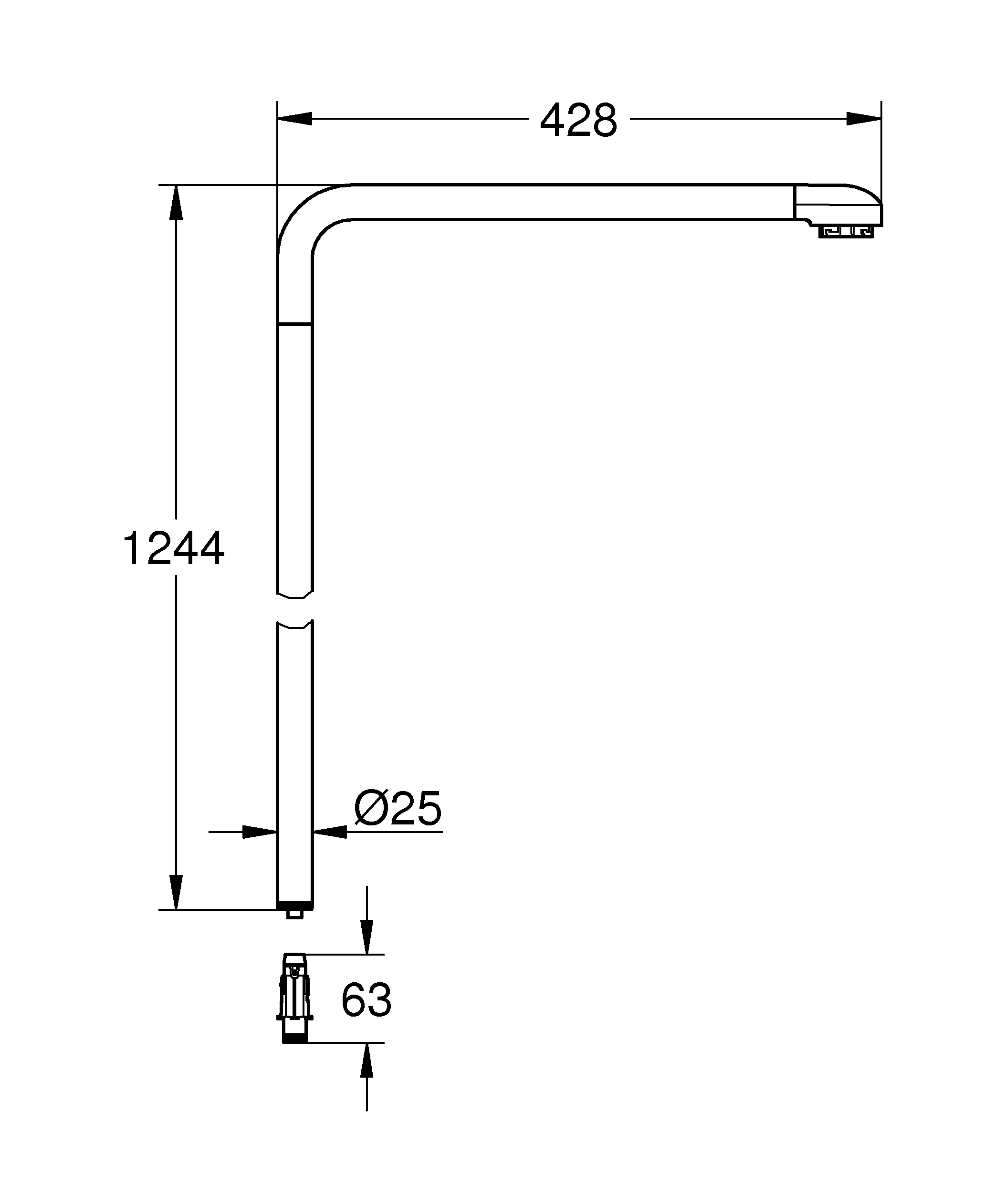 Ersatzrohr 48497, für Duschsysteme, 15 cm länger gegenüber Originalrohr für Duschsysteme, nur einsetzbar bei Euphoria SmartControl Duschsystemen 26 507 und 26 508, chrom