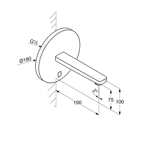 ZENTAE UPWandarmatur, Rund ohne Mischhebel, 190mm Auslauf chrom ZENTAE UPWandarmatur, Rund ohne Mischhebel, 190mm Auslauf chrom