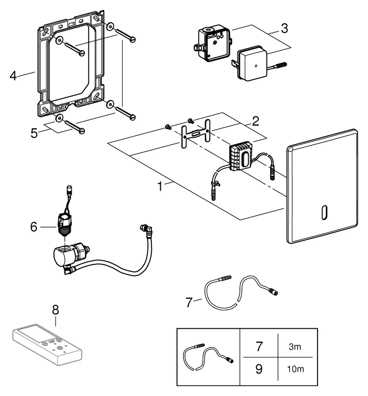 Infrarot-Elektronik Tectron Skate 38393_1, für WC-Druckspüler, mit Trafo 100-230 V AC, 50-60 Hz, 6 V DC, edelstahl