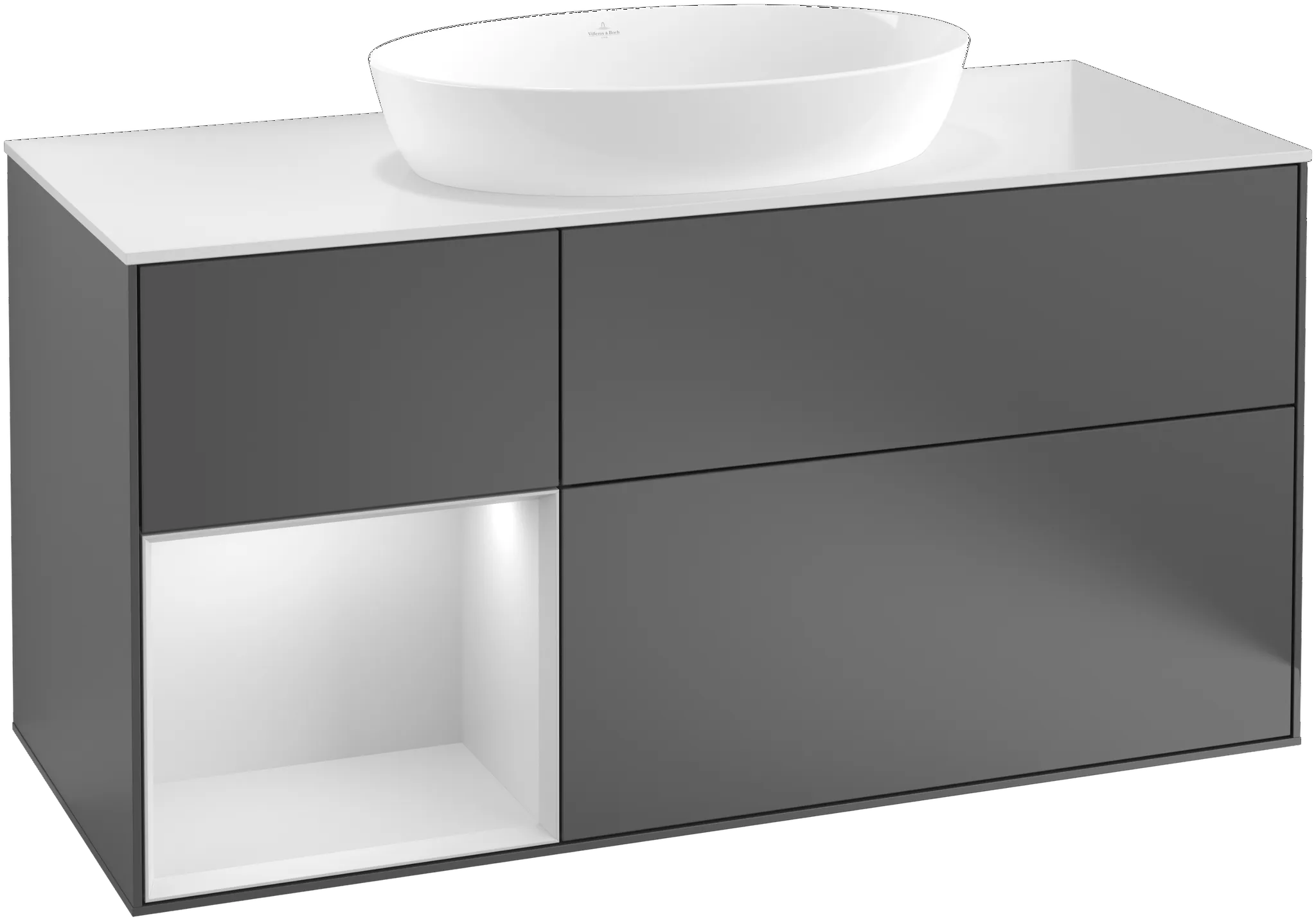 Villeroy & Boch Waschtischunterschrank „Finion“ für Schrankwaschtisch 120 × 60,3 × 50,1 cm 3 Schubladen, für Waschtischposition mittig, inkl. Beleuchtung mittig