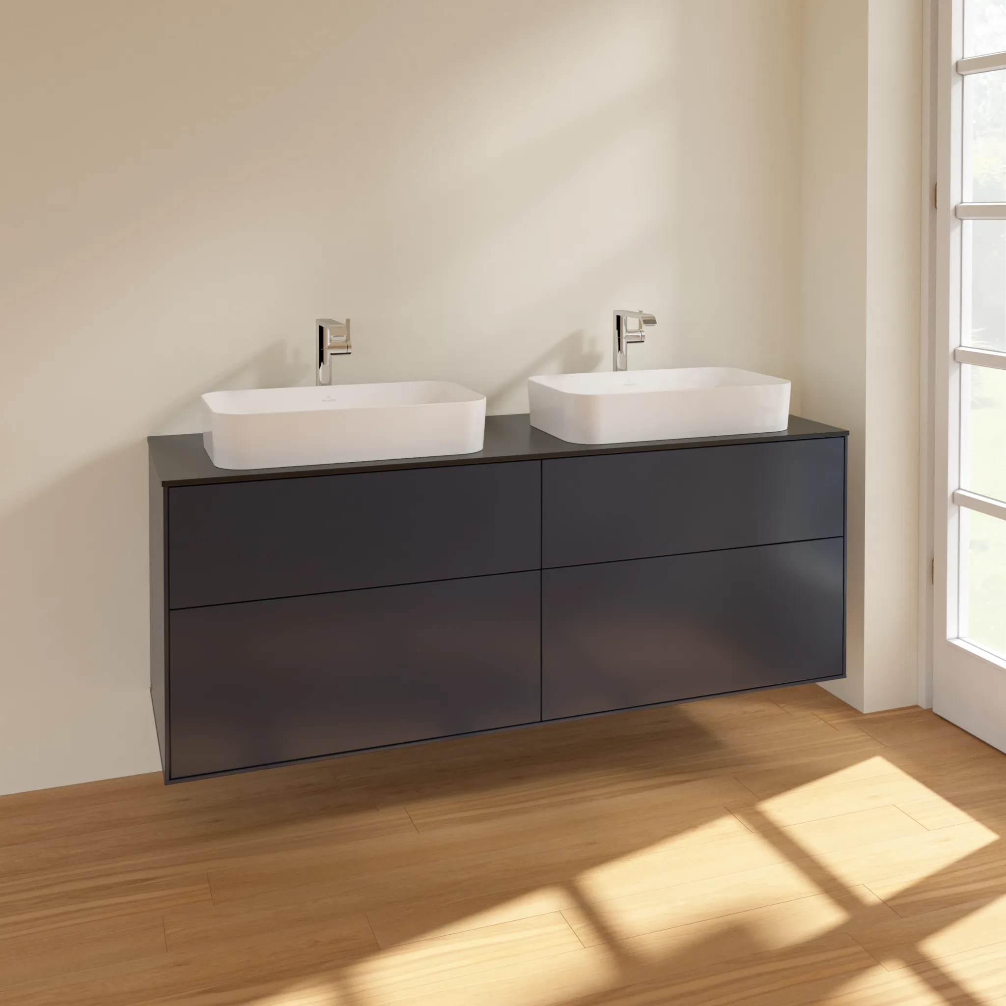 Villeroy & Boch Waschtischunterschrank „Finion“ für Schrankwaschtisch 1600 × 603 × 501 mm Midnight Blue Matt Lacquer, mit Hahnlochbohrung, für links und rechts Villeroy & Boch Waschtischunterschrank „Finion“ für Schrankwaschtisch 1600 × 603 × 501 mm Midnight Blue Matt Lacquer, mit Hahnlochbohrung, für links und rechts