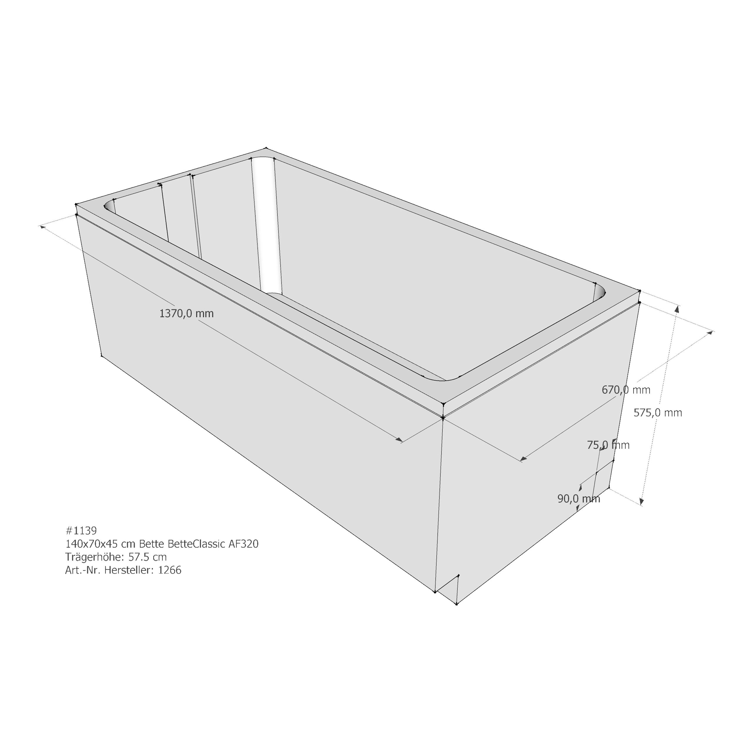 Badewannenträger für Bette BetteClassic 140 × 70 × 45 cm