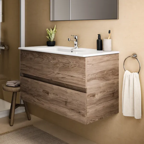 Ideal Standard Waschtischunterschrank „Eurovit+“ 100 × 55 × 44 cm Nussbaum geflammt Ideal Standard Waschtischunterschrank „Eurovit+“ 100 × 55 × 44 cm Nussbaum geflammt