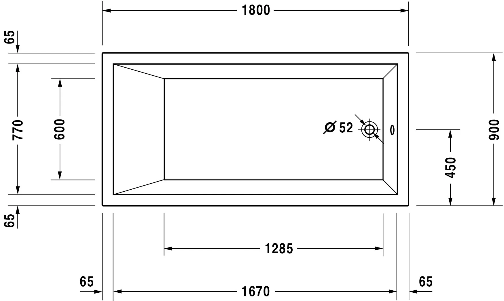 Duravit Whirlwanne „Starck“ rechteck 180 × 90 cm, Fußablauf