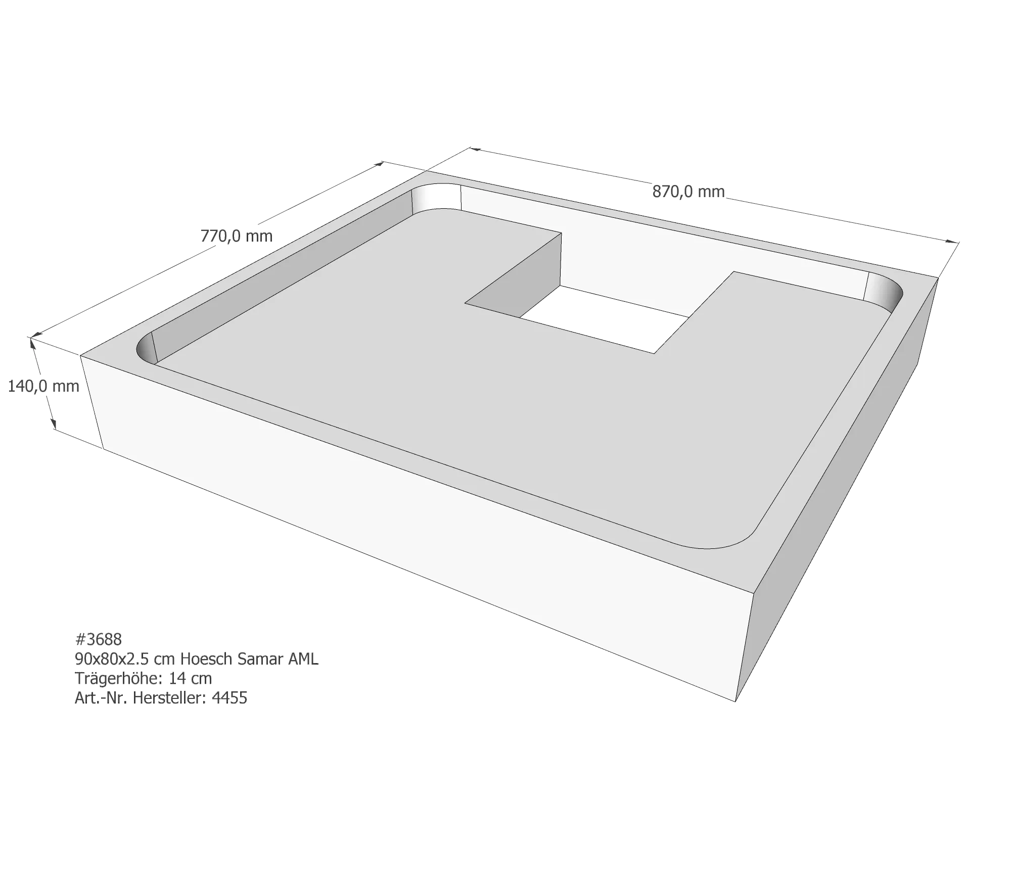 Duschwannenträger für Hoesch Samar 90 × 80 × 2,5 cm Breite: 80 cm / Länge: 90 cm