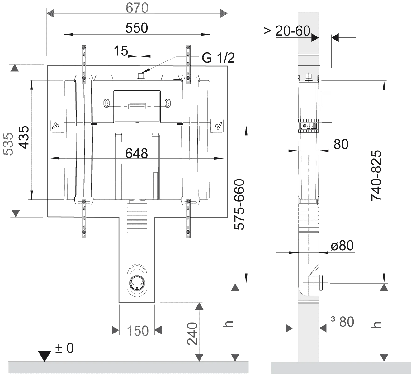 Villeroy & Boch Unterputz-Spülkasten Compact ViConnect Installationssysteme 922482, 648 x 740⁄825 x 80 mm