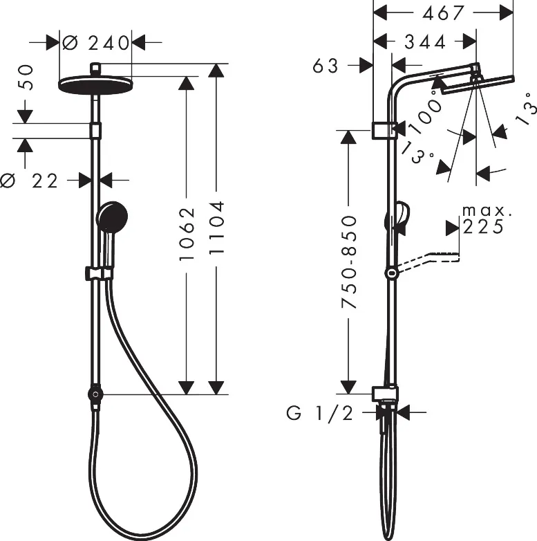 Activera S Showerpipe 240 1jet EcoSmart Reno Varia, Chrom