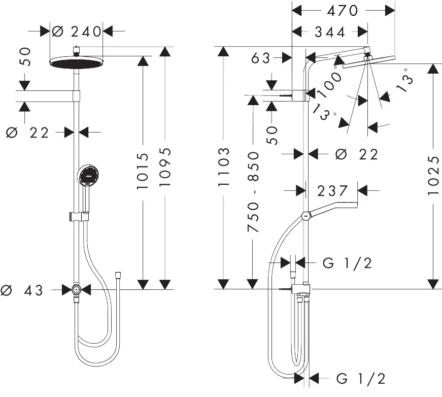 Hansgrohe Activera S Showerpipe 240 1jet EcoSmart Reno Varia chrom Hansgrohe Activera S Showerpipe 240 1jet EcoSmart Reno Varia chrom