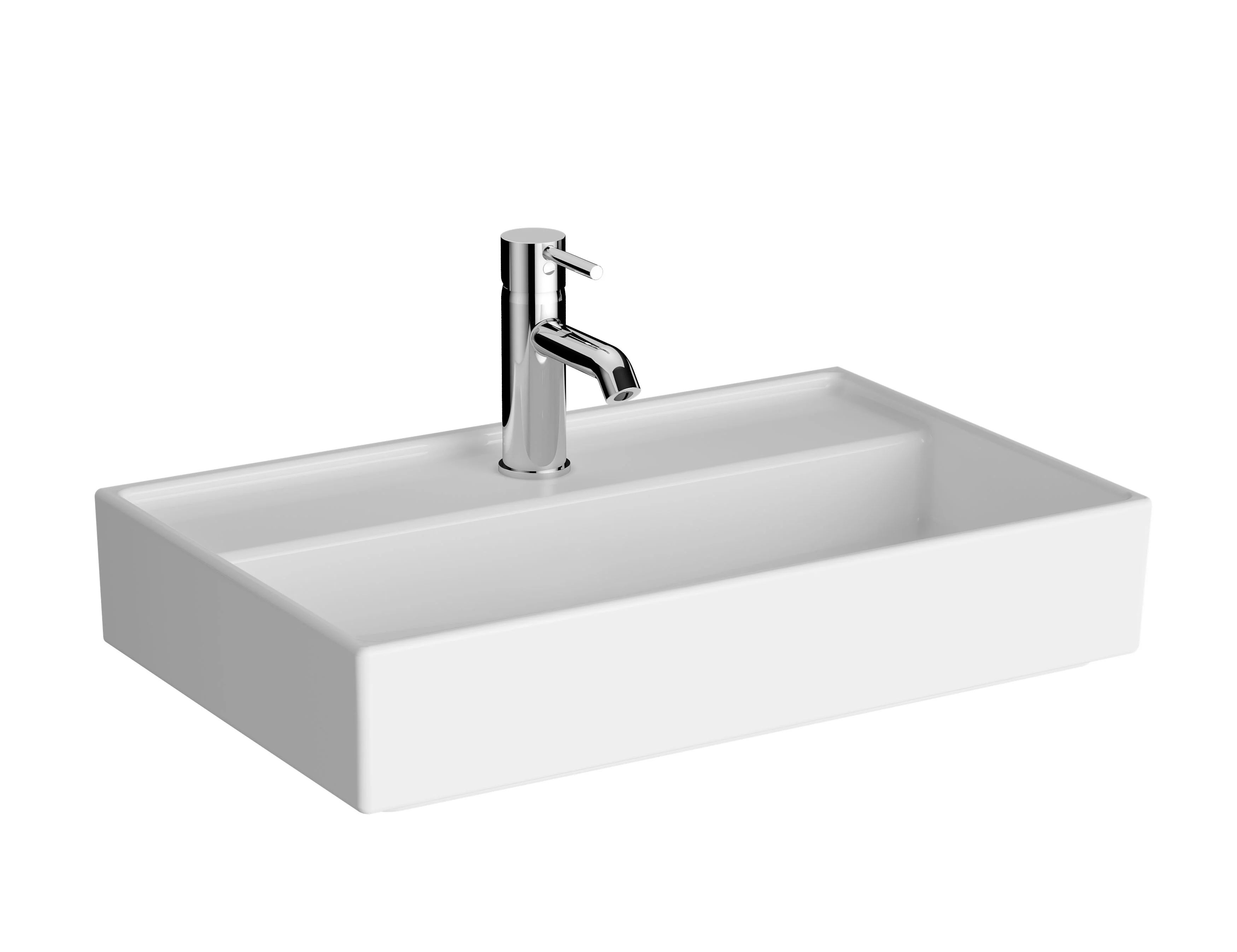 ArchiPlan Waschtisch Compact 60 x 38 cm rechteckig wandgebunden mit Hahnloch ohne Überlaufloch Weiß Hochglanz mit Oberflächenveredelung Clean
