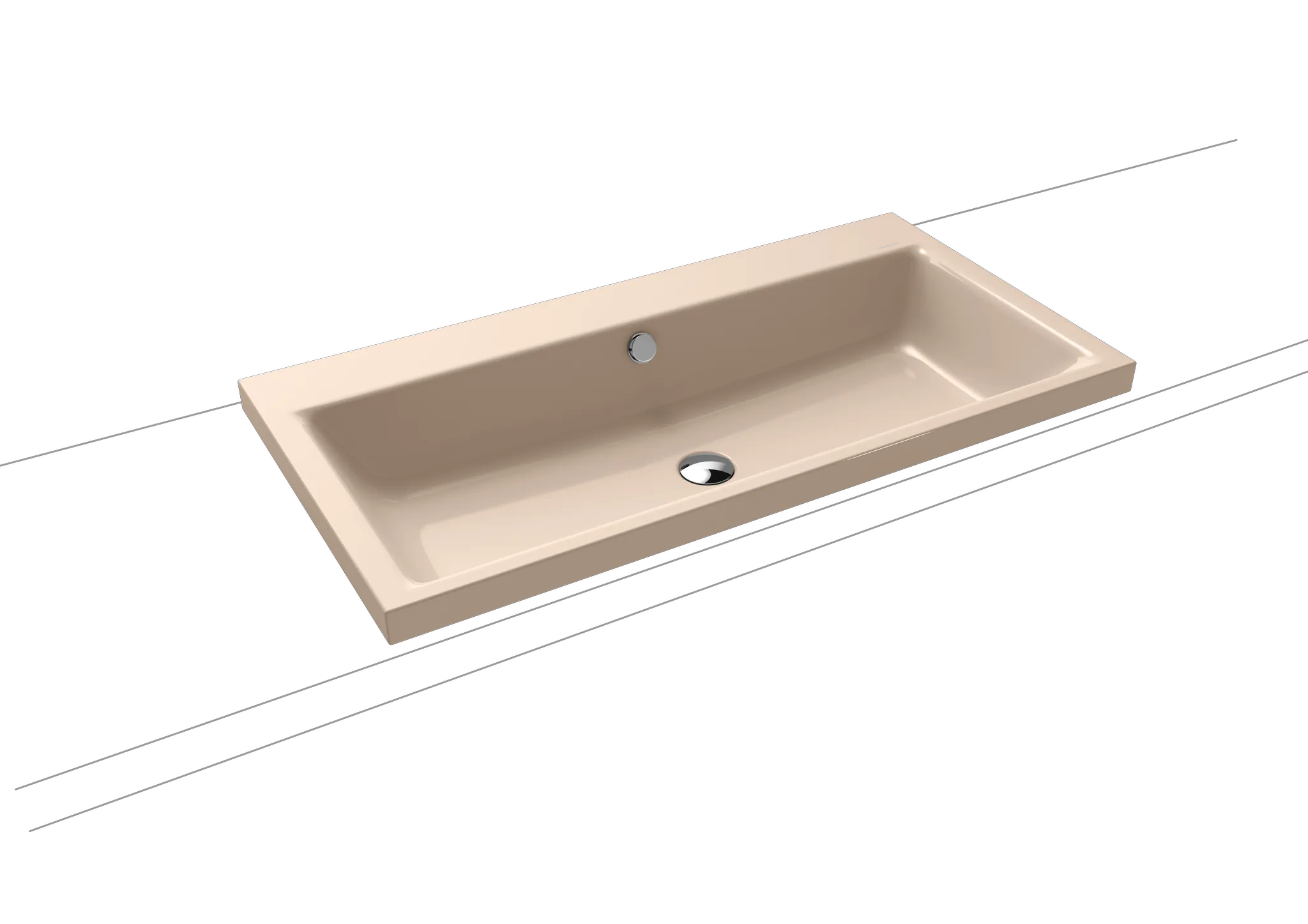 Aufsatzwaschtisch „Puro“ 90 × 46 cm, mit Überlauf, ohne Hahnlochbohrung in bahamabeige mit Perl-Effekt