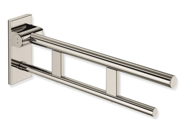 HEWI Stützklappgriff Duo System 900, Design A, Edelstahl PVD nickelglänzend, Ausladung 600 mm, Höhe 210 mm, Breite 101 mm