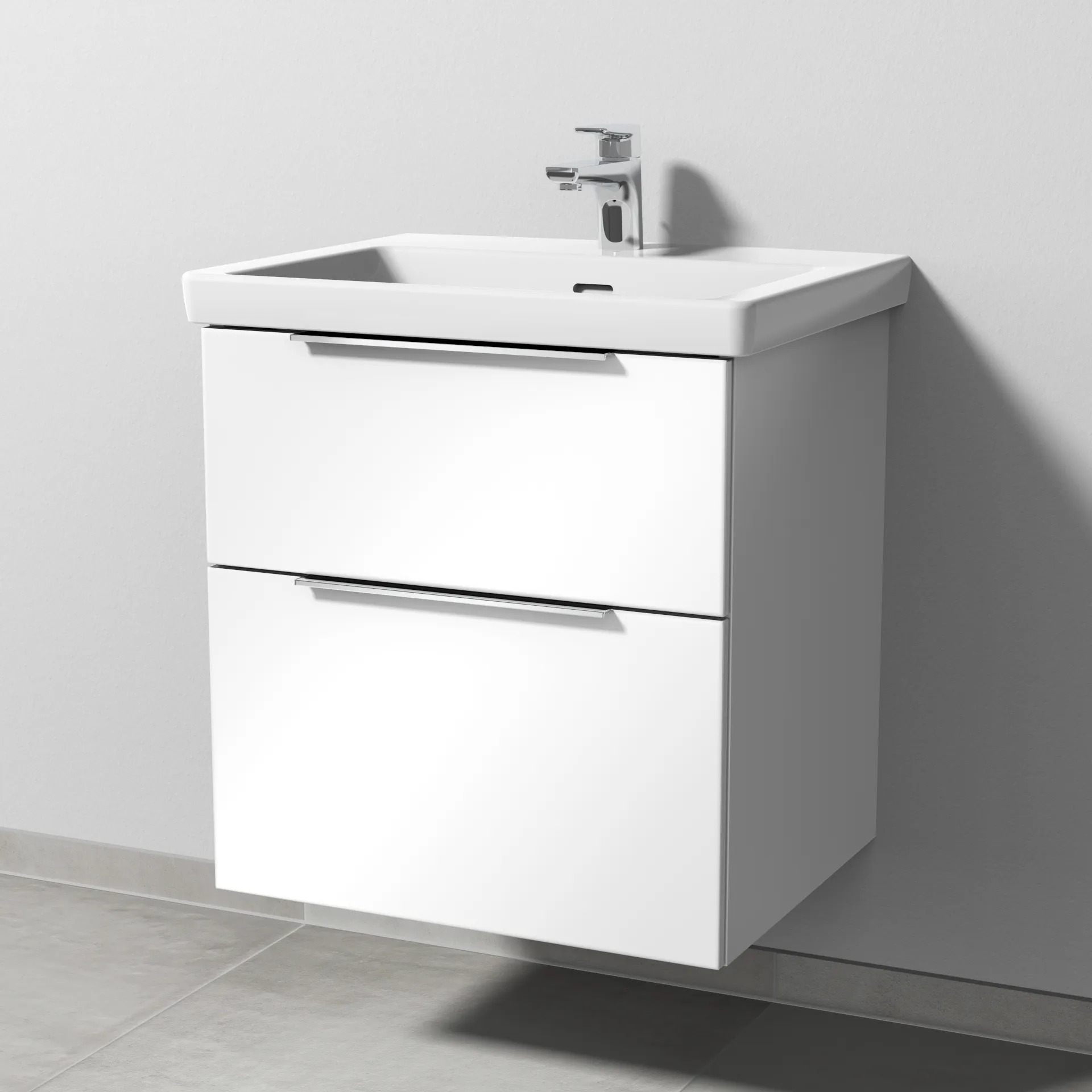 Sanipa Waschtischunterschrank „3way“ 555 × 588 × 462 mm in Weiß (glanz), Becken mittig