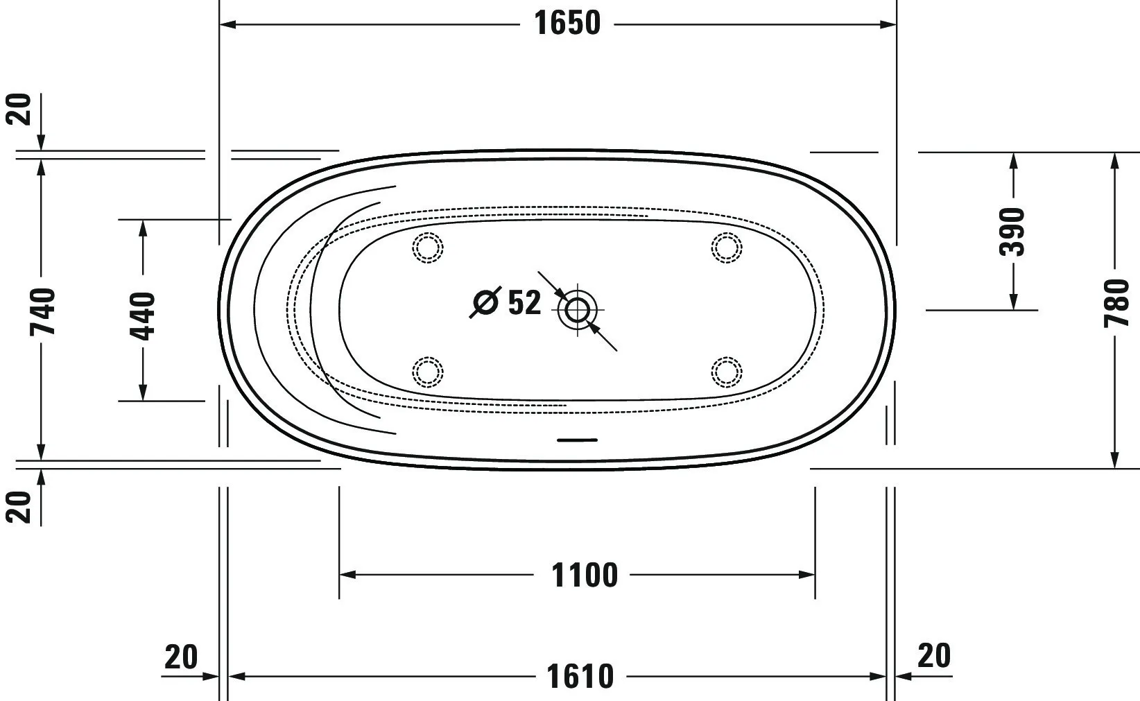 Duravit Badewanne „Cape Cod“ freistehend oval 165 × 78 cm