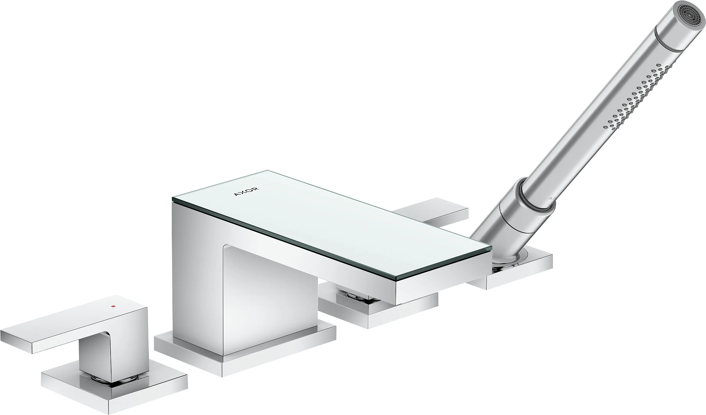 Hansgrohe AXOR MyEdition 4-Loch Wannenrandarmatur Chrom/Spiegelglas, Ausladung 151 mm, max. Durchfluss 22 l/min, Wannenrandmontage